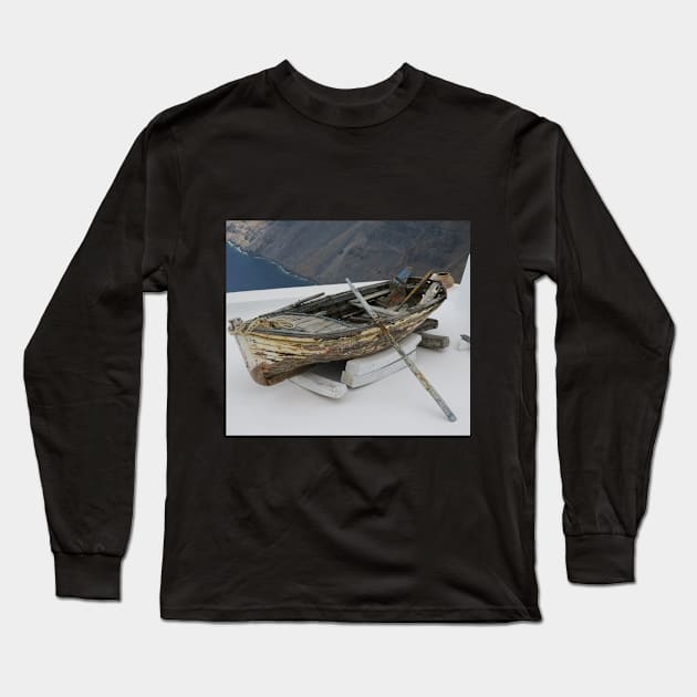 Santorini Boat Long Sleeve T-Shirt by BenitaJayne